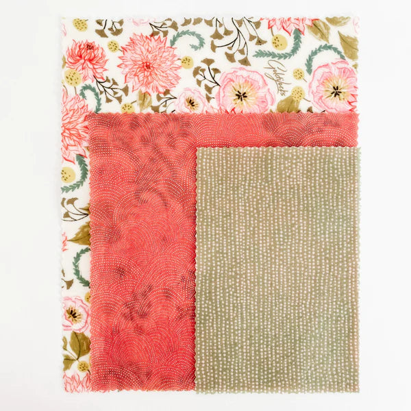 Beeswax Food Wraps: Pink Floral Set of 3