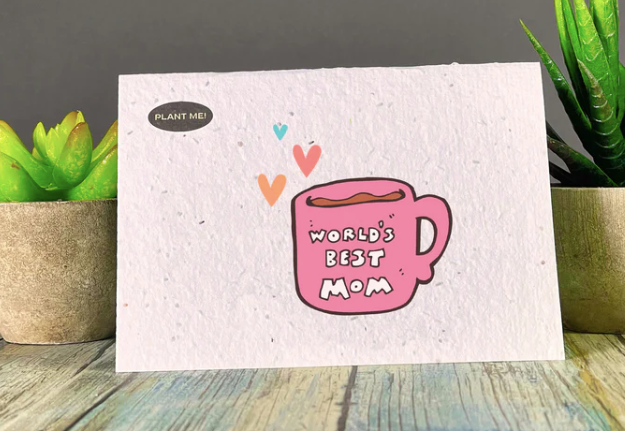 World's Best Mom Coffee Cup Plantable Greeting Card